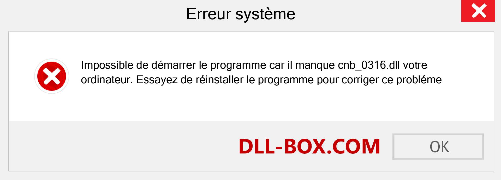 Le fichier cnb_0316.dll est manquant ?. Télécharger pour Windows 7, 8, 10 - Correction de l'erreur manquante cnb_0316 dll sur Windows, photos, images